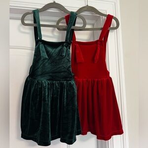 4T Mila & Rose BUNDLE Velvet Pinafore Dresses - 2 holiday dresses red and green